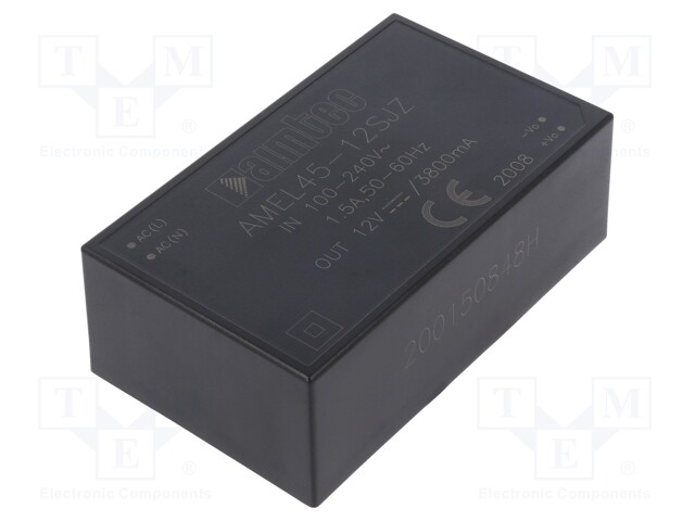 Converter: AC/DC; 45W; Uout: 12VDC; Iout: 3.8A; 84%; Mounting: PCB