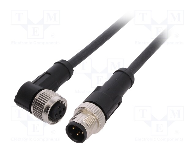 Connection lead; M12; PIN: 4; 1m; plug; 250VAC; 4A; -25÷80°C; 250VDC