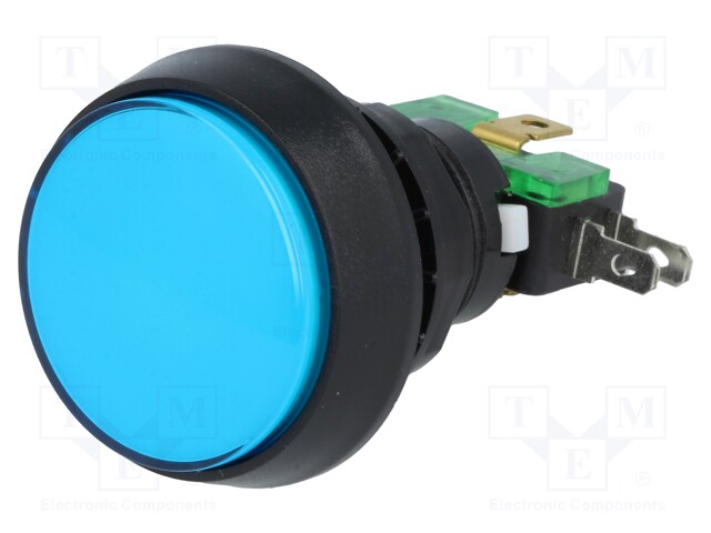 Switch: push-button; Pos: 2; SPDT; 10A/250VAC; blue; blue; Ø: 44mm