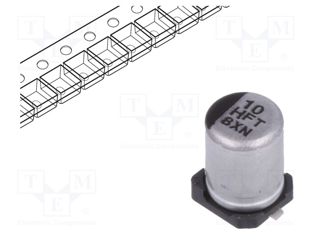 Capacitor: electrolytic; low impedance; 10uF; 50VDC; Case: B; FT