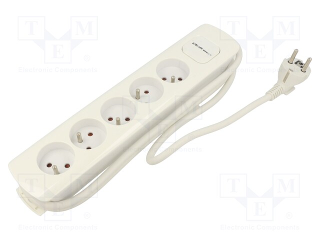 Extension lead; Sockets: 5; white; 3x1,5mm2; 1.8m; 16A
