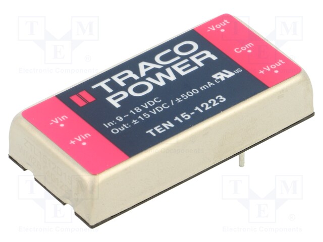 Converter: DC/DC; 15W; Uin: 9÷18V; Uout: 15VDC; Uout2: -15VDC; 2"x1"