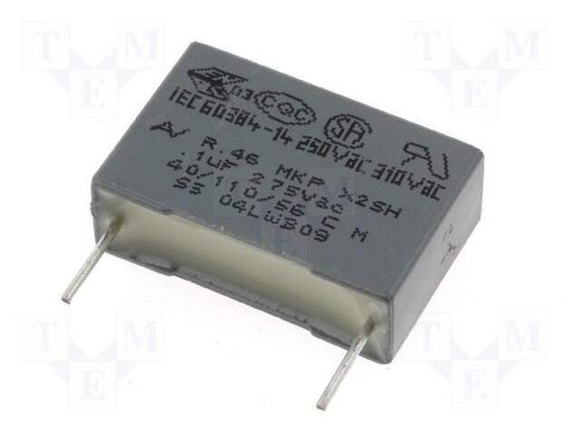 Capacitor: polypropylene; X2; 100nF; 15mm; ±20%; 18x5x11mm; 275VAC