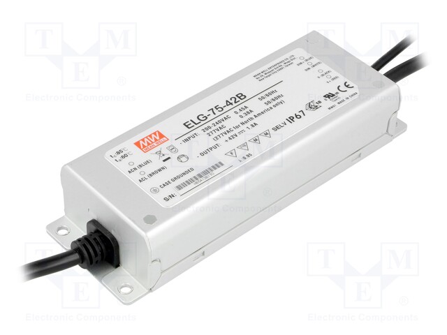 Power supply: switched-mode; LED; 75.6W; 42VDC; 1.8A; 180÷295VAC