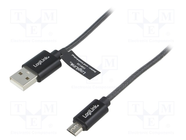 Cable; USB A plug,USB B micro plug; 1m; grey