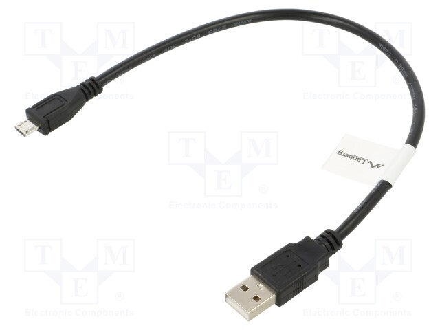 Cable; USB 2.0; USB A plug,USB B micro plug; gold-plated; 0.3m