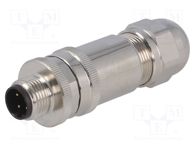Plug; M12; PIN: 4; male; D code-Ethernet; for cable; screw terminal