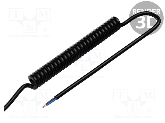 Wire: coiled; 2x1mm2; unshielded; PUR; black; 300V,500V; 0.3m; 1.05m