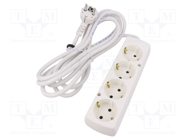 Extension lead; Schuko; Sockets: 4; white; 3x1,5mm2; 3m; 16A