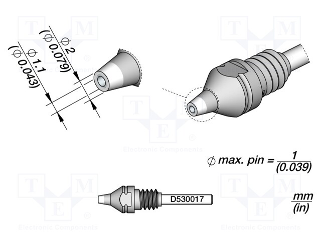 Tip: for desoldering irons; 2x1.1mm; JBC-DT530-A