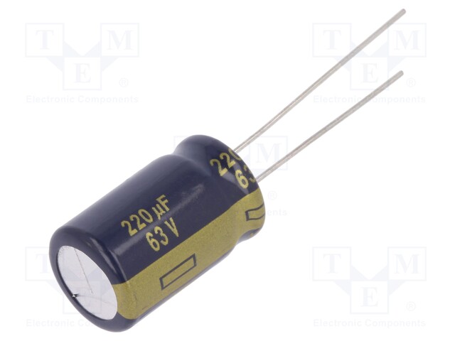 Capacitor: electrolytic; low impedance; THT; 220uF; 63VDC; ±20%