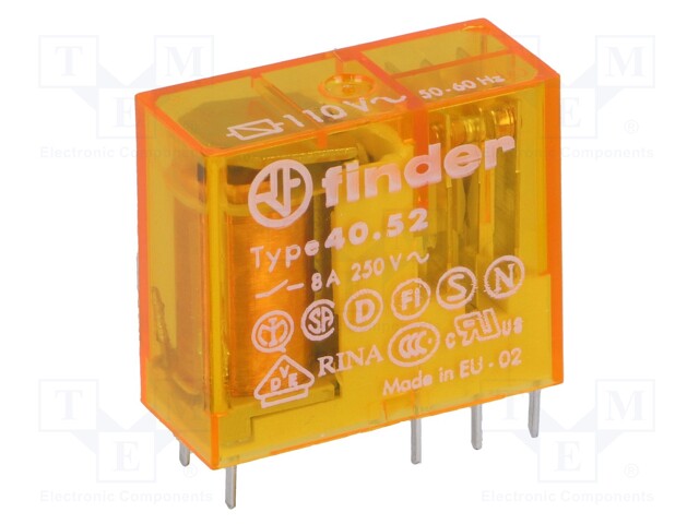 Relay: electromagnetic; DPDT; Ucoil: 110VAC; 8A/250VAC; 8A/30VDC