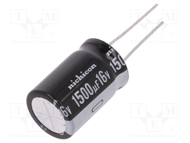 Capacitor: electrolytic; THT; 1500uF; 16VDC; Ø16x25mm; Pitch: 7.5mm