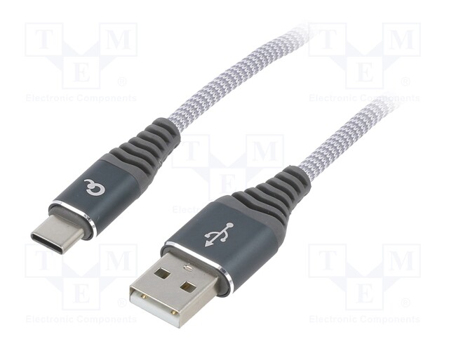 Cable; USB 2.0; USB A plug,USB C plug; gold-plated; 1m; grey