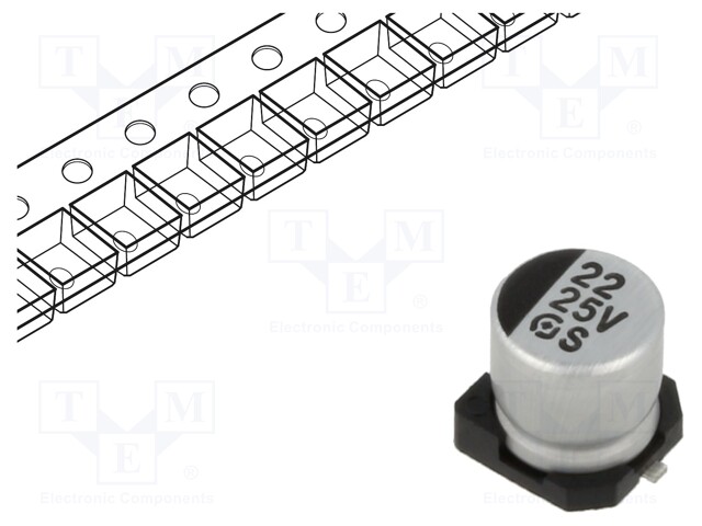 Capacitor: electrolytic; SMD; 22uF; 25VDC; Ø5x5.4mm; ±20%; -40÷85°C