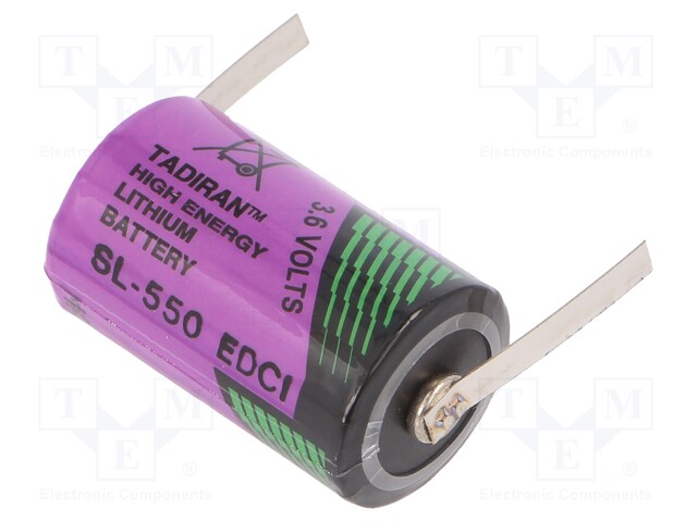 Battery: lithium (LTC); 3.6V; 1/2AA; soldering lugs; Ø14.7x25.2mm