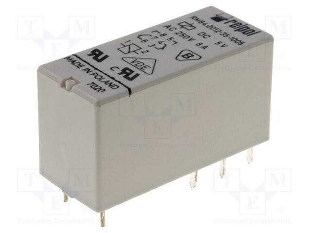 Relay: electromagnetic; DPDT; Ucoil: 5VDC; 8A/250VAC; 8A/24VDC; 8A