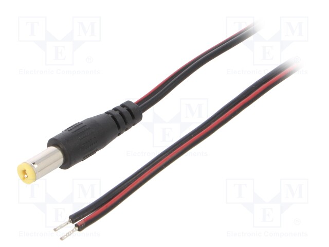 Cable; wires,DC 5,5/2,1 plug; straight; 0.5mm2; black; 0.8m