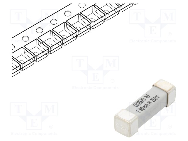 Fuse: fuse; time-lag; 80mA; 250V; SMD; ceramic; 16x4,5x4,5mm