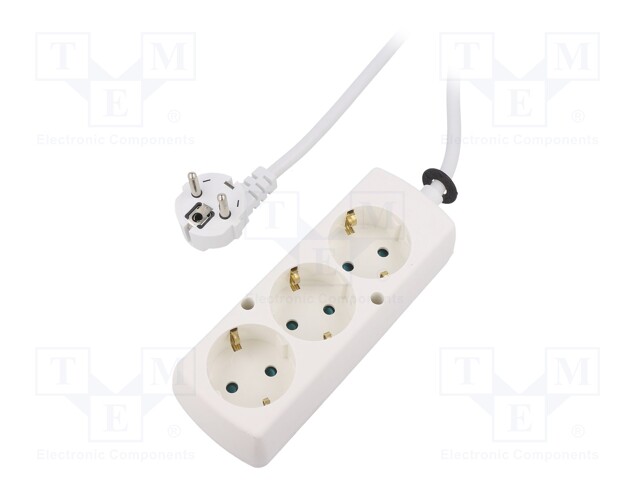 Extension lead; Schuko; Sockets: 3; white; 3x1,5mm2; 10m; 16A