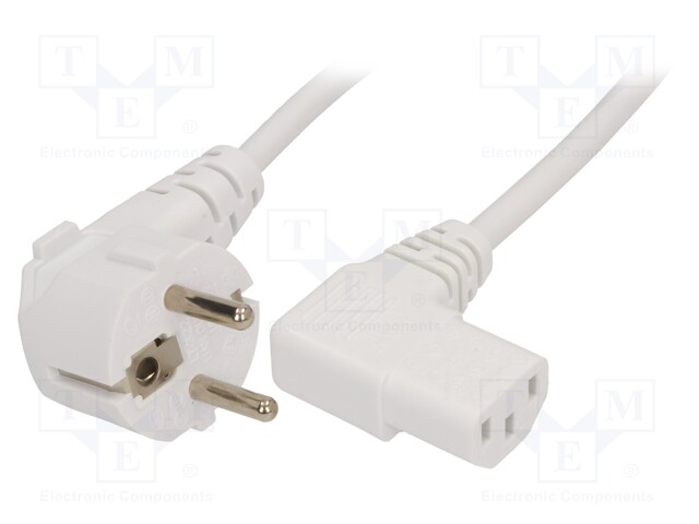 Cable; CEE 7/7 (E/F) plug angled,IEC C13 female 90°; 1m; white