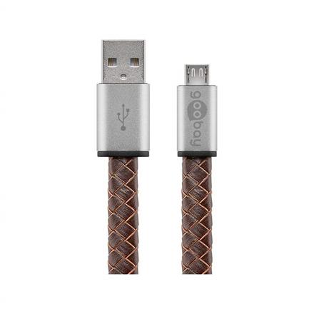 Cable; USB 2.0; USB A plug,USB B micro plug; Real leather; 1m