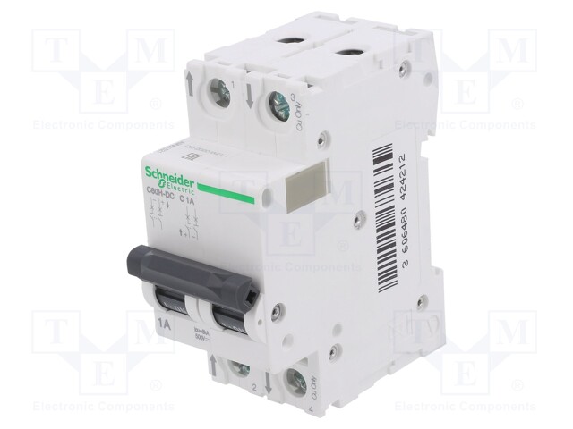 Circuit breaker; 500VDC; Inom: 1A; Poles: 2; DIN; Charact: C; 20kA