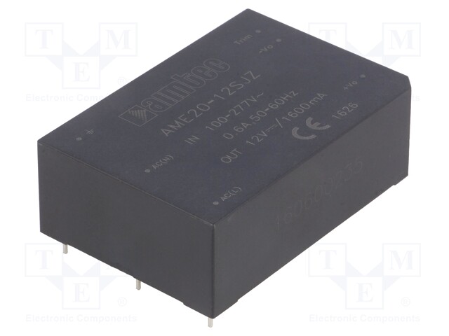 Converter: AC/DC; 20W; Uout: 12VDC; Iout: 1.6A; 83%; Mounting: PCB