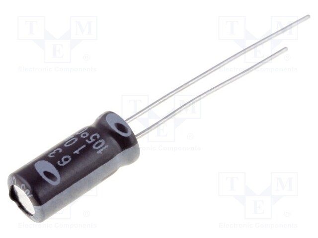 Capacitor: electrolytic; THT; 10uF; 63VDC; Ø5x11mm; Pitch: 2mm; ±20%