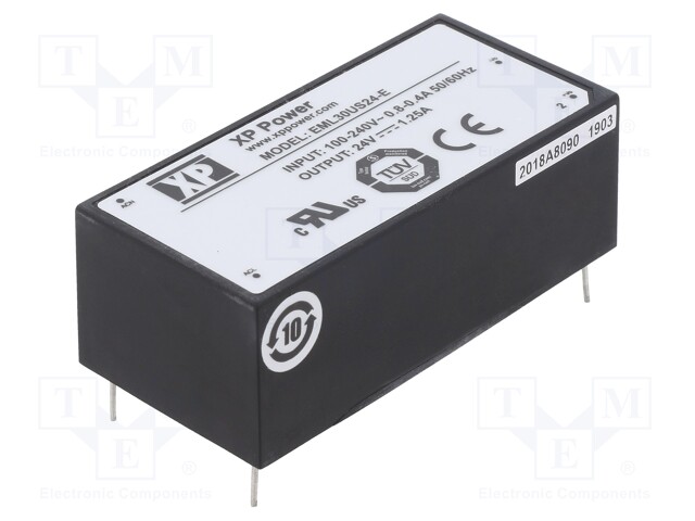Power supply: switched-mode; 30W; 24VDC; 1.25A; OUT: 1; 160g; 80%