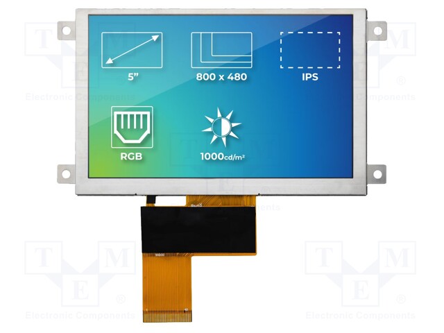 Display: TFT; 5"; 800x480; Illumin: LED; Dim: 137.5x76.6x3.48mm