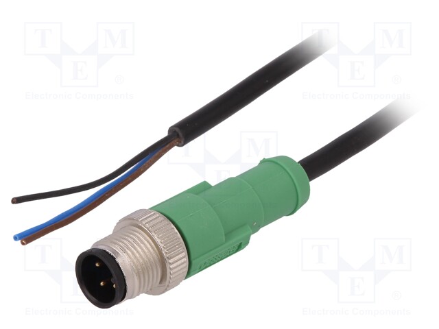 Connection lead; M12; PIN: 3; straight; 3m; plug; 250VAC; 4A; 250VDC