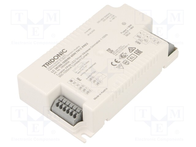 Power supply: switched-mode; LED; 38W; 20÷50VDC; 350÷1050mA; IP20