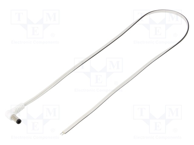 Cable; wires,DC 5,5/2,5 plug; angled; 0.5mm2; white; 0.5m