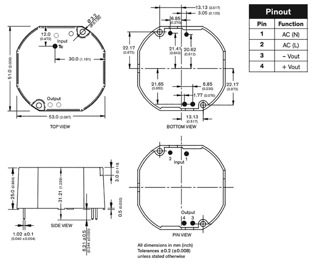 Converter: AC/DC; 20.4W; 5.1VDC; 4A; 53x51x25mm; 112g; -20÷80°C