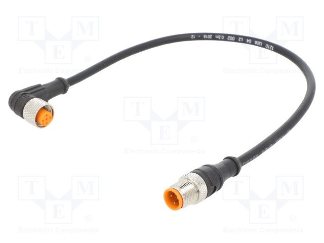 Connection lead; M12; PIN: 4; 0.3m; plug; 4A; LED; -25÷80°C; IP67