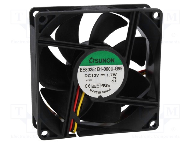 Fan: DC; axial; 12VDC; 80x80x25mm; 69.7m3/h; 33dBA; ball bearing