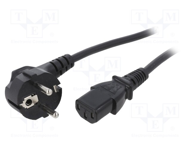 Cable; CEE 7/7 (E/F) plug angled,IEC C13 female; 1.5m; black