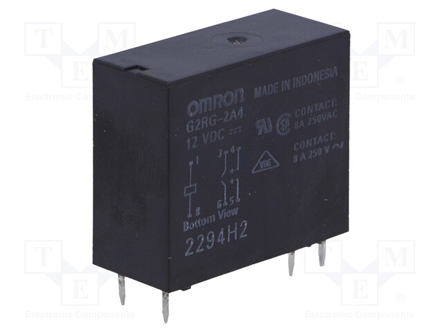 Relay: electromagnetic; DPST-NO; Ucoil: 12VDC; 8A/250VAC; 8A/24VDC