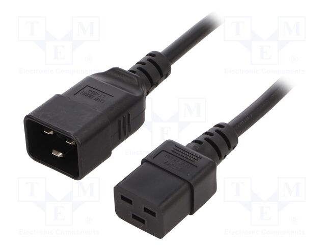 Cable; IEC C19 female,IEC C20 male; 0.5m; black; PVC; 3G1,5mm2