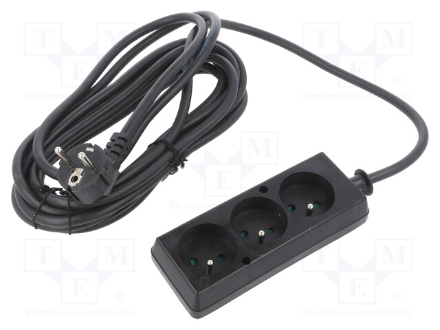 Extension lead; Sockets: 3; black; 3x1,5mm2; 5m; 16A