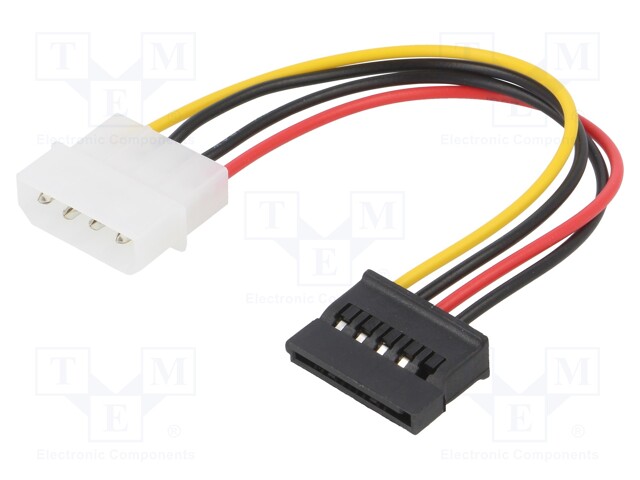 Cable: mains SATA; Molex male,SATA female; 0.15m