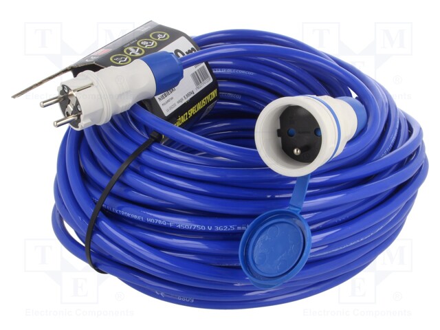 Extension lead; Sockets: 1; PUR; blue; 3x2,5mm2; 40m; 16A