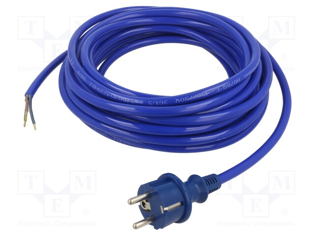 Cable; CEE 7/7 (E/F) plug,wires; PUR; 10m; blue; 3x1,5mm2; 16A