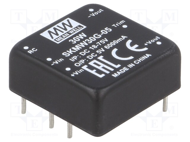 Converter: DC/DC; 30W; Uin: 18÷75V; 5VDC; Iout: 0÷6000mA; 1"x1",DIP