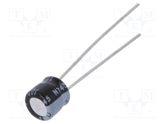 Capacitor: electrolytic; THT; 100uF; 4VDC; Ø5x5mm; Pitch: 2mm; ±20%