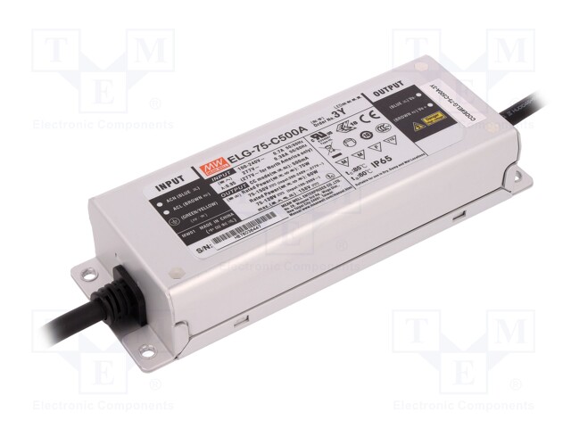 Power supply: switched-mode; LED; 75W; 75÷150VDC; 250÷500mA; IP65