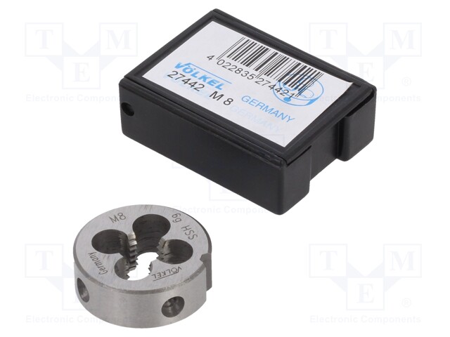 Threading die; HSS; M8; 1.25; Ø: 25mm; Thk: 9mm; Conform to: DIN 223