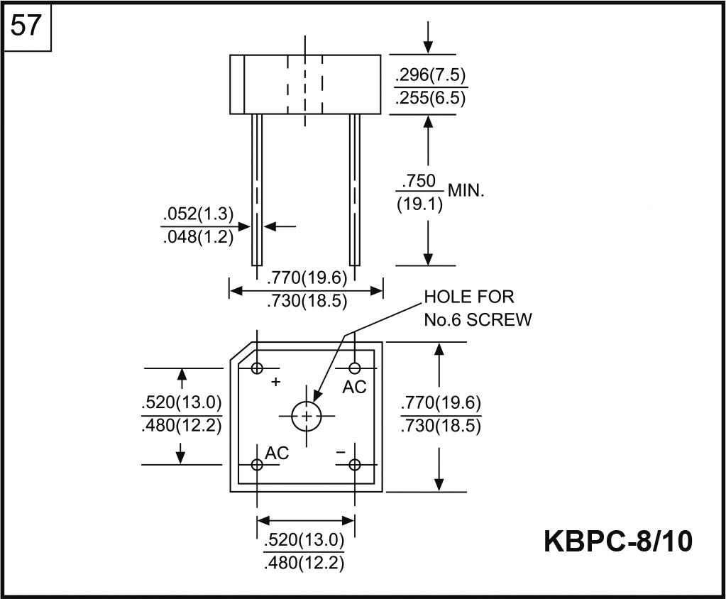 Single-phase bridge rectifier; Urmax: 400V; If: 8A; Ifsm: 240A