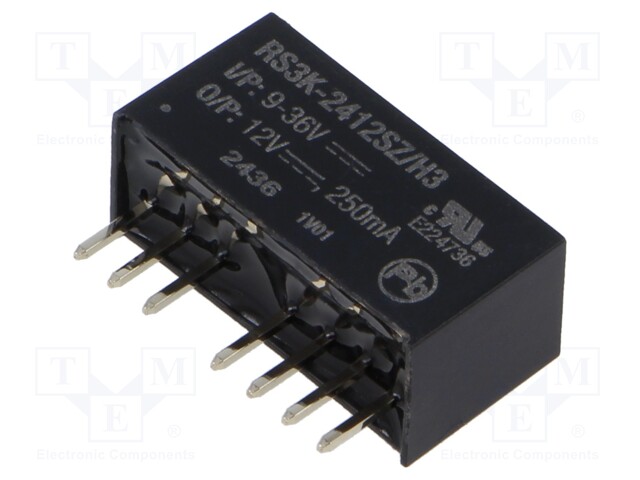 Converter: DC/DC; 3W; Uin: 9÷36V; Uout: 12VDC; Iout: 250mA; SIP8